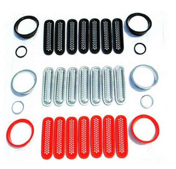 thumbnail interactive-video image 1 of Silver Mesh Front Grille Inserts & Headlight Cover Trim Kit For Jeep Wrangler JL 2018+ 1 of 6